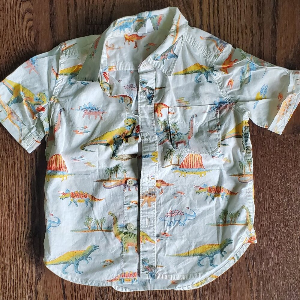 Vintage Baby Boy Dinosaur Button-Up Shirt – Short Sleeve Toddler Collared Shirt